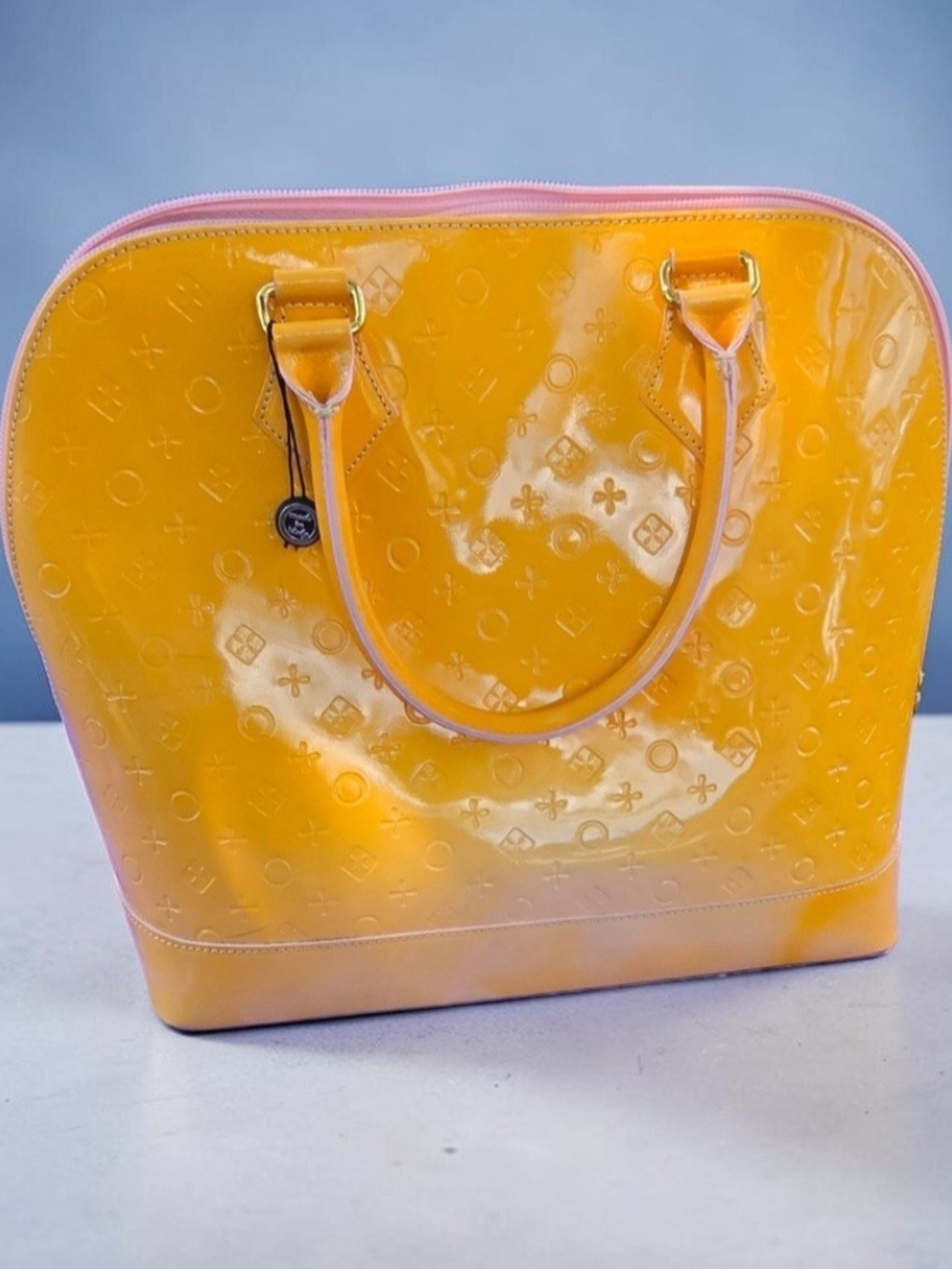 Invence Made In Italy Yellow Paten Leather Handbag Purse / Vintage Retro Top HB